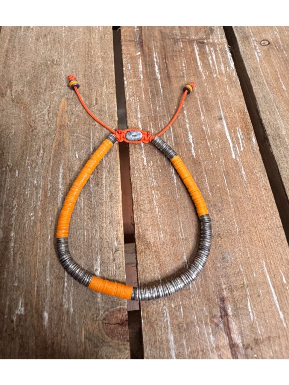 M.Cohen Orange & Oxidized Sterling Silver African Disc Bracelet - Picture 3 of 4